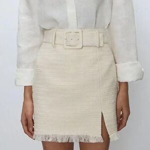 Babaton Cream Tweed Mini Skirt with Belt
